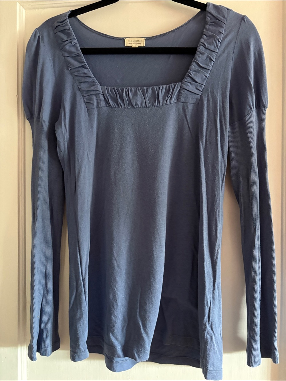 Mystree Ruffled Square-Neck Long Sleeve Top - Dusty Blue